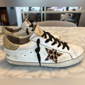 Golden Goose White Sneakers with Gold and Leopard Details
